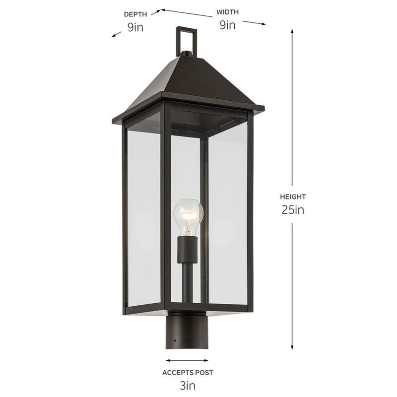 Kichler Prin 9in 1-Light 25in Outdoor Post Light | Traditional Olde Bronze and Clear Glass | Walkway & Driveway | 25in H | Model 59161OZ