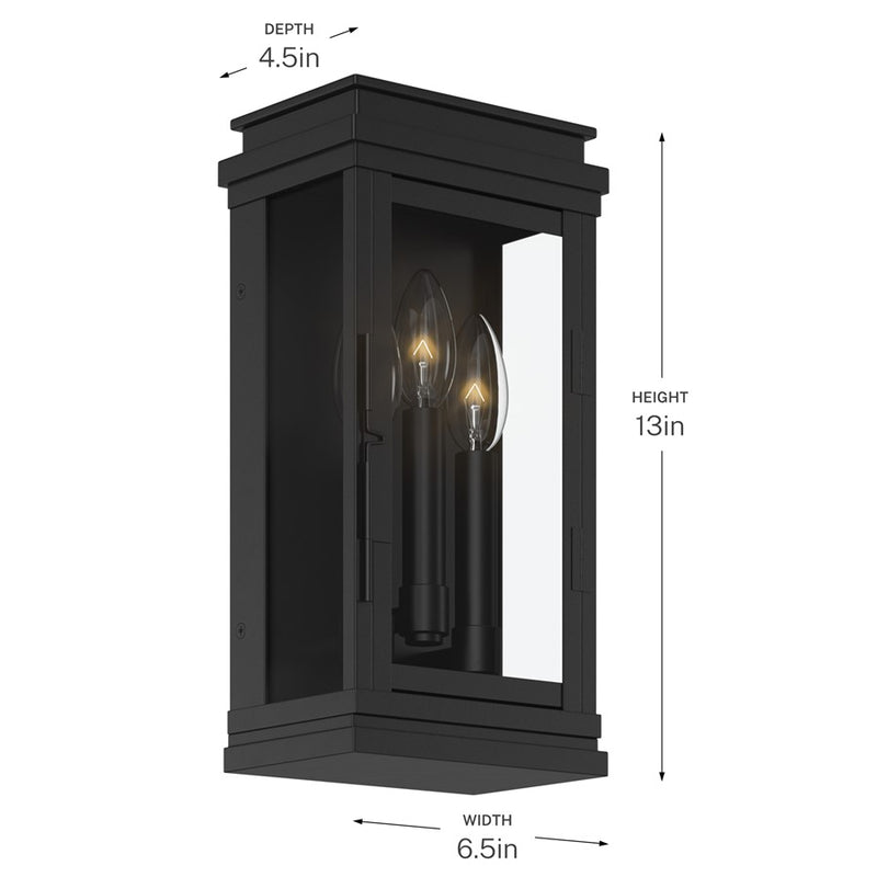 Kichler Lundon 13in 3-Light Outdoor Wall Sconce | Traditional Black and Clear Glass | Covered Patio & Entryway | 6.5 x 13 in | Model 59162BK