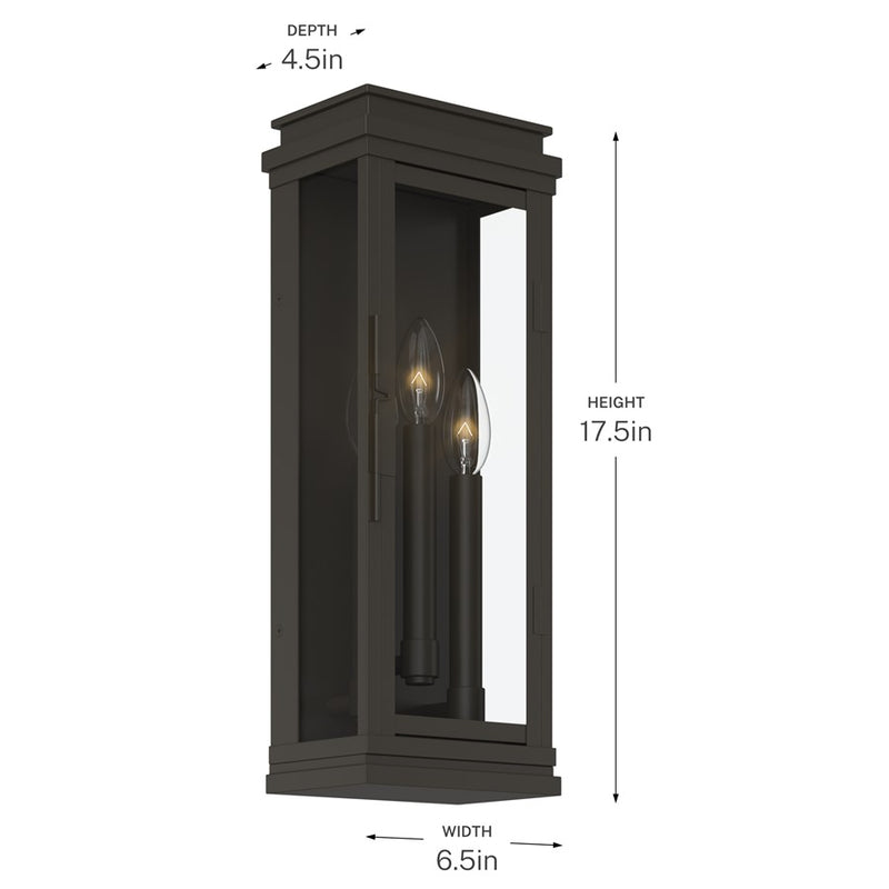 Kichler Lundon 17.5in 3-Light Outdoor Wall Sconce | Traditional Olde Bronze and Clear Glass | Porch & Entryway | 6.5 x 17.5 in | Model 59163OZ