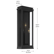 Kichler Lundon 22in 3-Light Outdoor Wall Sconce | Traditional Black and Clear Glass | Porch & Entryway | 8.25 x 22 in | Model 59164BK