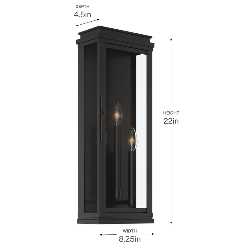 Kichler Lundon 22in 3-Light Outdoor Wall Sconce | Traditional Black and Clear Glass | Porch & Entryway | 8.25 x 22 in | Model 59164BK