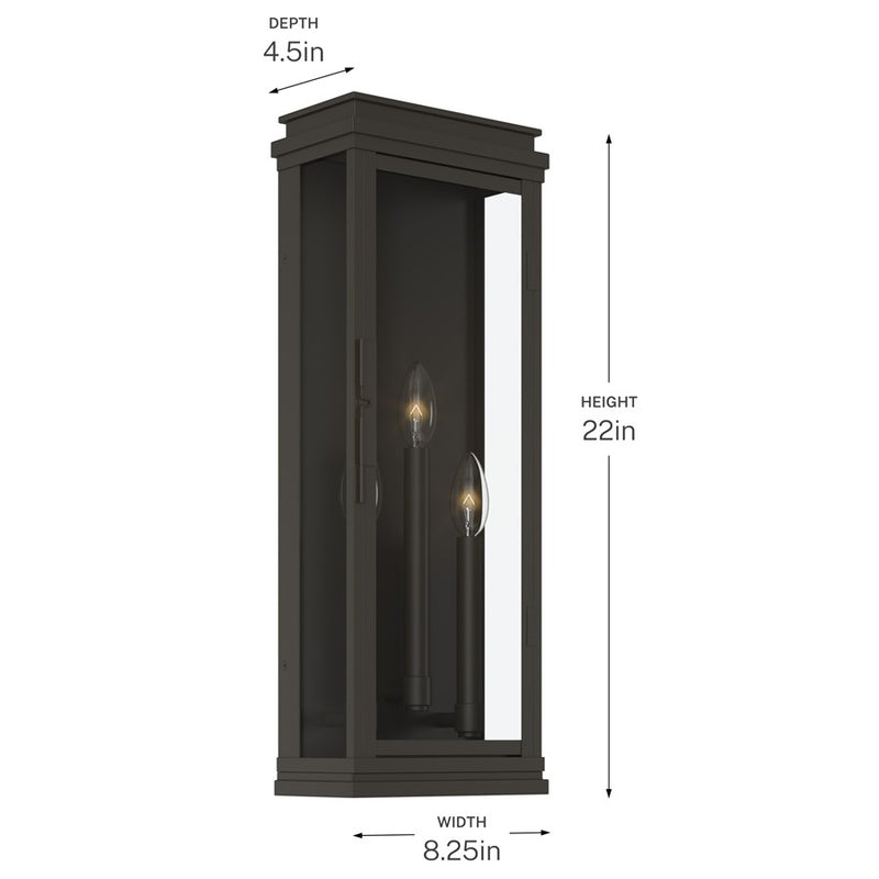 Kichler Lundon 22in 3-Light Outdoor Wall Sconce | Traditional Olde Bronze and Clear Glass | Porch & Entryway | 8.25 x 22 in | Model 59164OZ