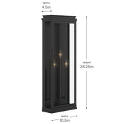 Kichler Lundon 28.25in 3-Light Outdoor Wall Light | Traditional Black Aluminum and Clear Glass | Porch & Patio | 10.5 x 28.25 x 4.5 in | Model 59165BK