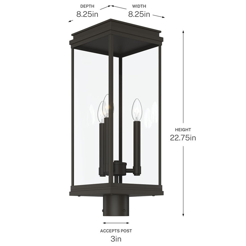 Kichler Lundon 22.75in 3-Light Outdoor Post Light | Traditional Olde Bronze and Clear Glass | Driveway & Entryway | Model 59166OZ