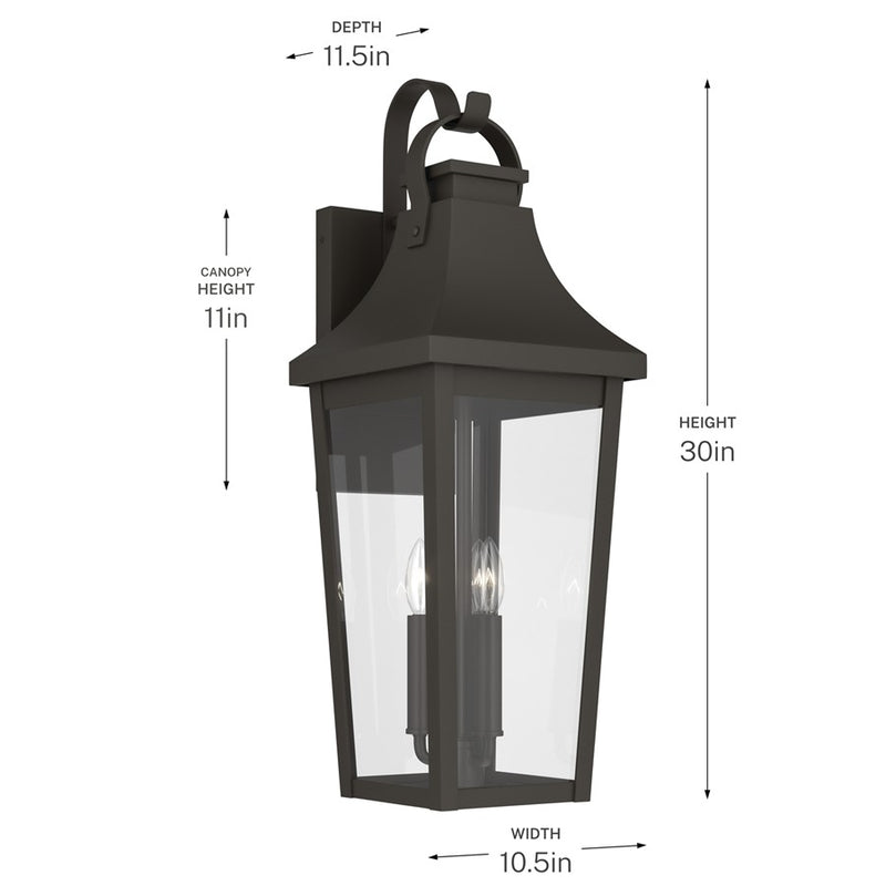 Kichler Cleary 30in 3-Light Outdoor Wall Light | Traditional Olde Bronze and Clear Glass | Entryway & Patio Accent | Model 59196OZ