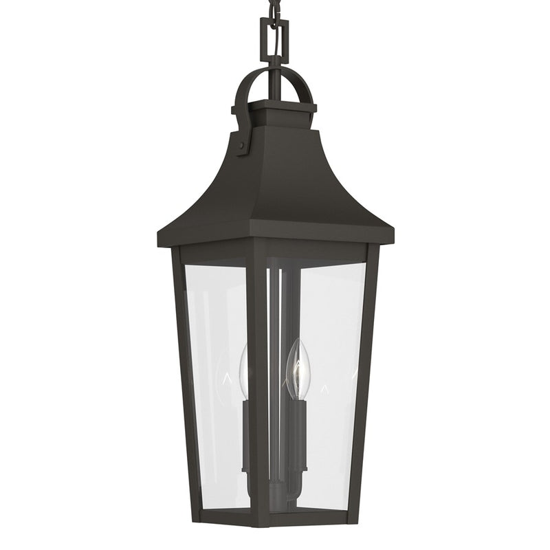 Kichler Cleary 24in 2-Light Outdoor Pendant | Traditional Olde Bronze Aluminum and Clear Glass | Covered Porch & Patio | Model 59198OZ