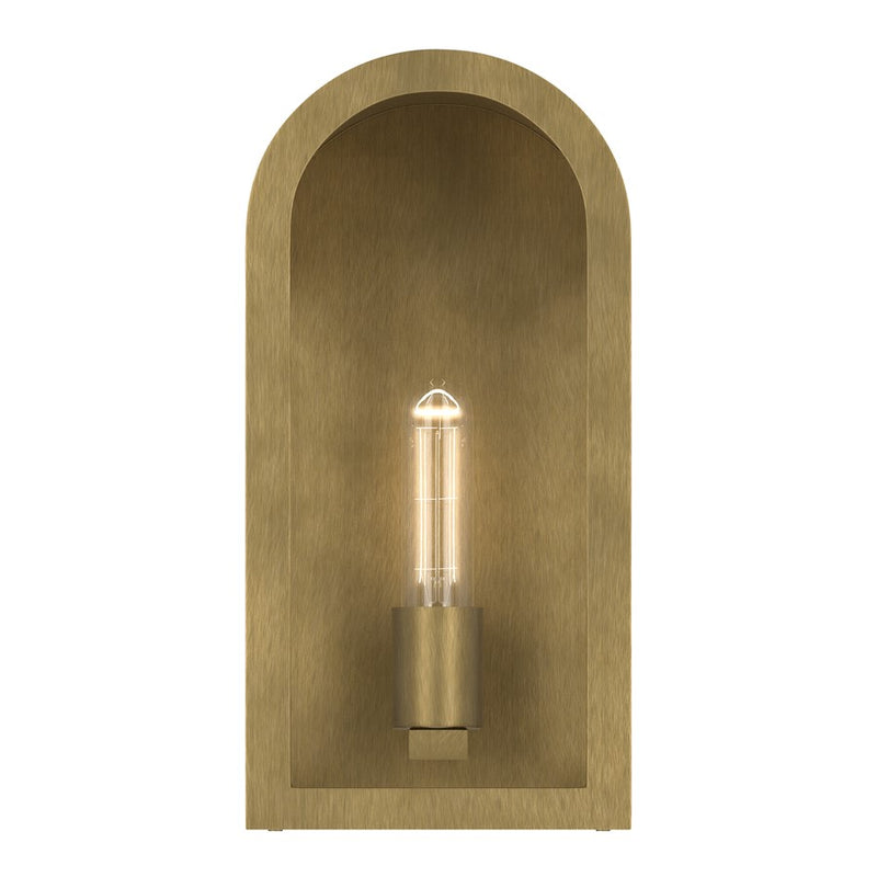 Kichler Marea 13in 1-Light Outdoor Wall Light | Art Deco Natural Brass and Clear Glass | Entryway & Porch | 6.5 x 13 x 5.75 in | Model 59200NBR