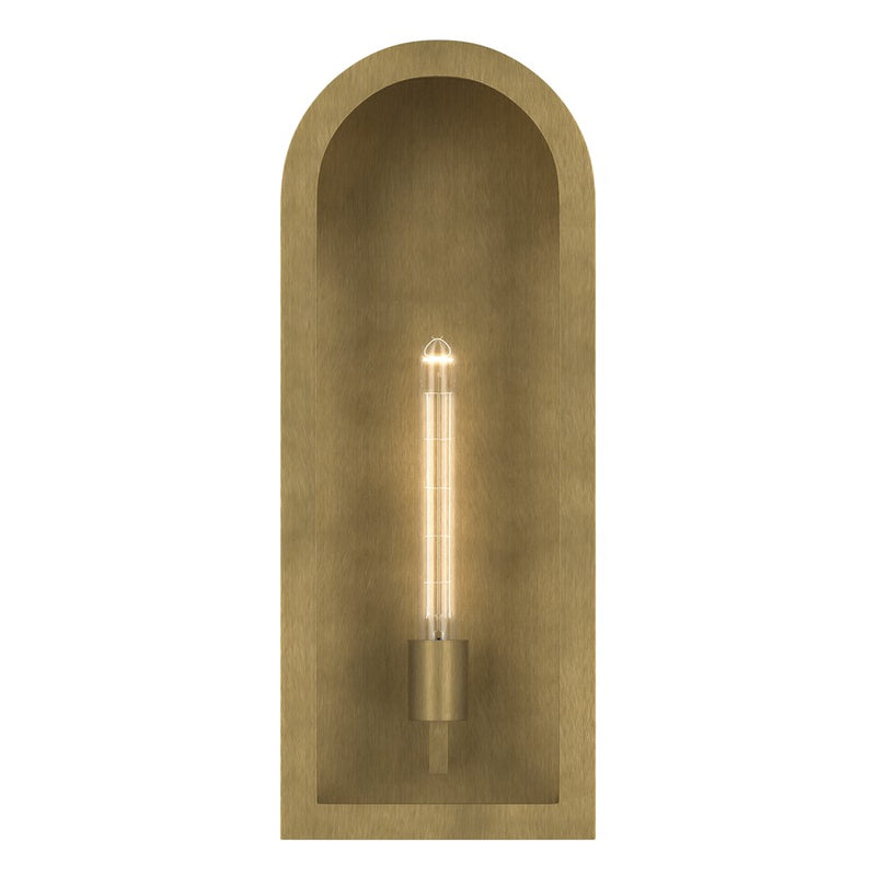 Kichler Marea 20in 1-Light Outdoor Wall Sconce | Art Deco Natural Brass and Clear Glass | Entryway & Porch | 8 x 20 x 6 in | Model 59202NBR
