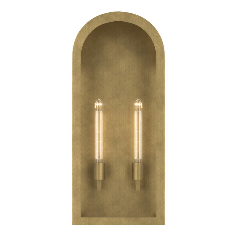 Kichler Marea 25in 2-Light Outdoor Wall Light | Art Deco Natural Brass and Clear Glass | Entryway & Porch | 11 x 25 x 5.75 in | Model 59203NBR