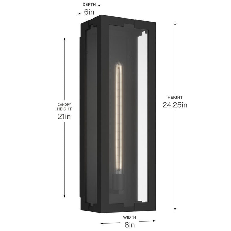 Kichler Calen 24.25in 1-Light Outdoor Wall Light | Modern Textured Black Aluminum and Clear Glass | Covered Patio & Entryway | Model 59210BKT