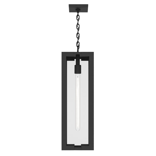 Kichler Calen 26.25in 1-Light Outdoor Pendant | Modern Textured Black Aluminum and Clear Glass | Covered Patio & Entryway | Model 59212BKT
