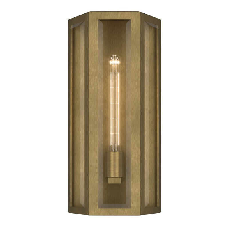 Kichler Berens 16in 1-Light Outdoor Wall Sconce | Traditional Natural Brass and Clear Beveled Glass | Entryway & Porch | Model 59214NBR