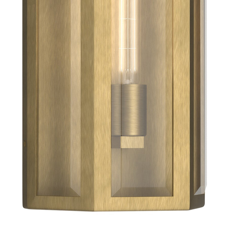Kichler Berens 16in 1-Light Outdoor Wall Sconce | Traditional Natural Brass and Clear Beveled Glass | Entryway & Porch | Model 59214NBR