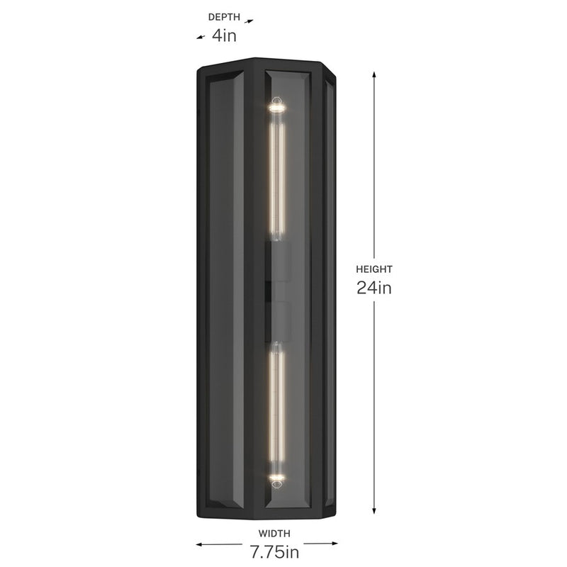 Kichler Berens 24in 2-Light Outdoor Wall Sconce | Traditional Textured Black and Clear Beveled Glass | Entryway & Garage | Model 59216BKT