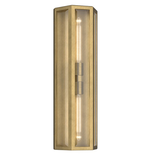 Kichler Berens 24in 2-Light Outdoor Wall Light | Traditional Natural Brass Aluminum and Clear Beveled Glass | Entryway & Porch | Model 59216NBR