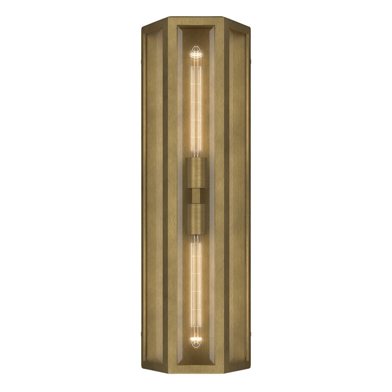 Kichler Berens 24in 2-Light Outdoor Wall Light | Traditional Natural Brass Aluminum and Clear Beveled Glass | Entryway & Porch | Model 59216NBR