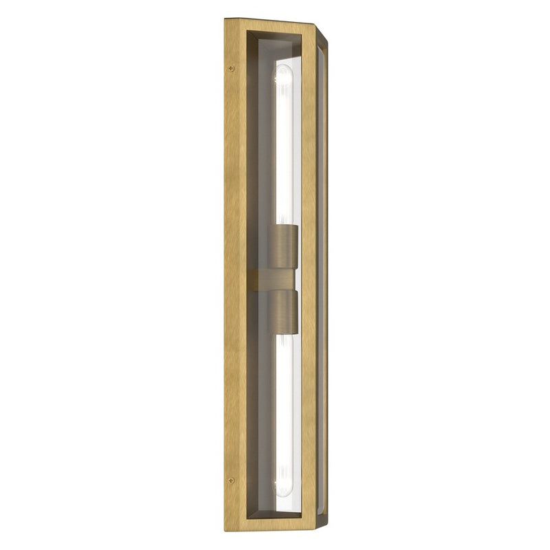 Kichler Berens 24in 2-Light Outdoor Wall Light | Traditional Natural Brass Aluminum and Clear Beveled Glass | Entryway & Porch | Model 59216NBR