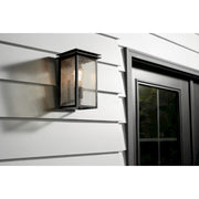 Kichler Arkville 10in 1-Light Outdoor Wall Sconce | Textured Black Aluminum and Clear Seeded Glass | Covered Patio & Entryway | Model 59540BKT