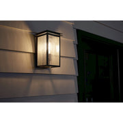 Kichler Arkville 10in 1-Light Outdoor Wall Sconce | Textured Black Aluminum and Clear Seeded Glass | Covered Patio & Entryway | Model 59540BKT