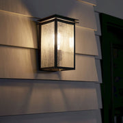 Kichler Arkville 10in 1-Light Outdoor Wall Sconce | Textured Black Aluminum and Clear Seeded Glass | Covered Patio & Entryway | Model 59540BKT