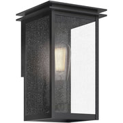 Kichler Arkville 10in 1-Light Outdoor Wall Sconce | Textured Black Aluminum and Clear Seeded Glass | Covered Patio & Entryway | Model 59540BKT