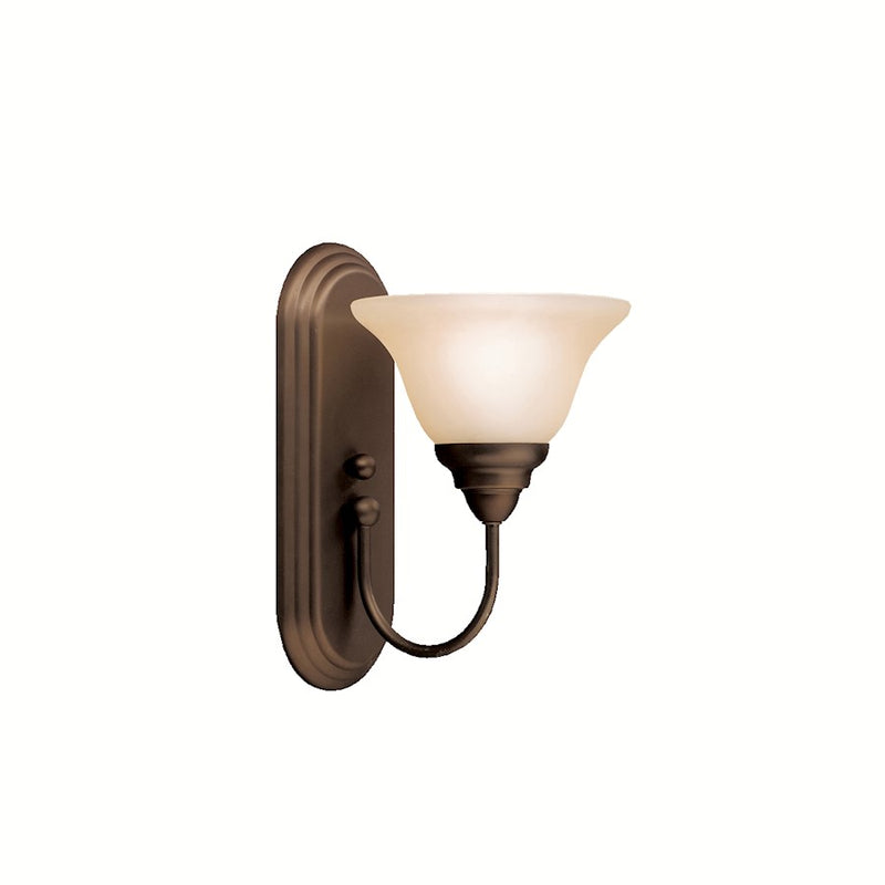 Kichler Telford 7in 1-Light Wall Sconce | Transitional Olde Bronze and Umber Etched Glass | Bathroom & Hallway Accent | 7 x 12 x 9 in | Model 5991OZ
