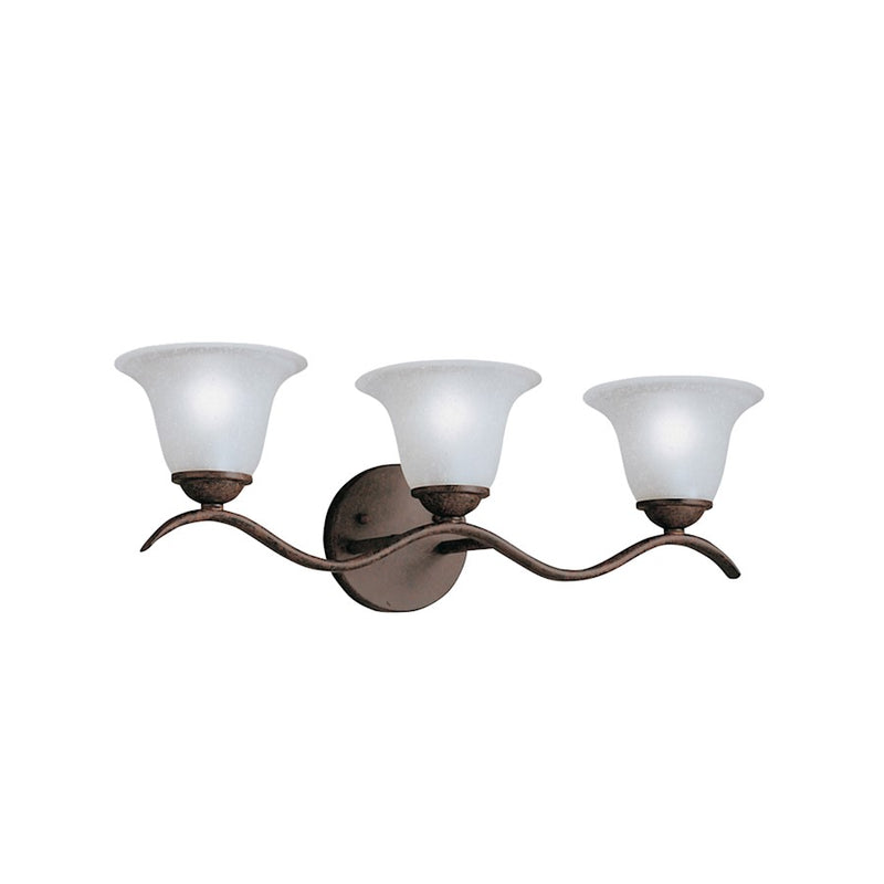 Kichler Dover 3-Light Bath Vanity Light | Transitional Tannery Bronze and Etched Seeded Glass | Bathroom Vanity | 22 x 8 in | Model 6323TZ