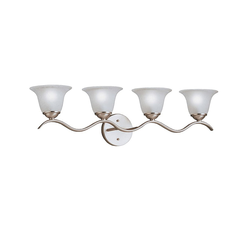 Kichler Dover 30in 4-Light Vanity Light | Transitional Brushed Nickel and Etched Seeded Glass | Bathroom & Powder Room | 30 x 9 in | Model 6324NI