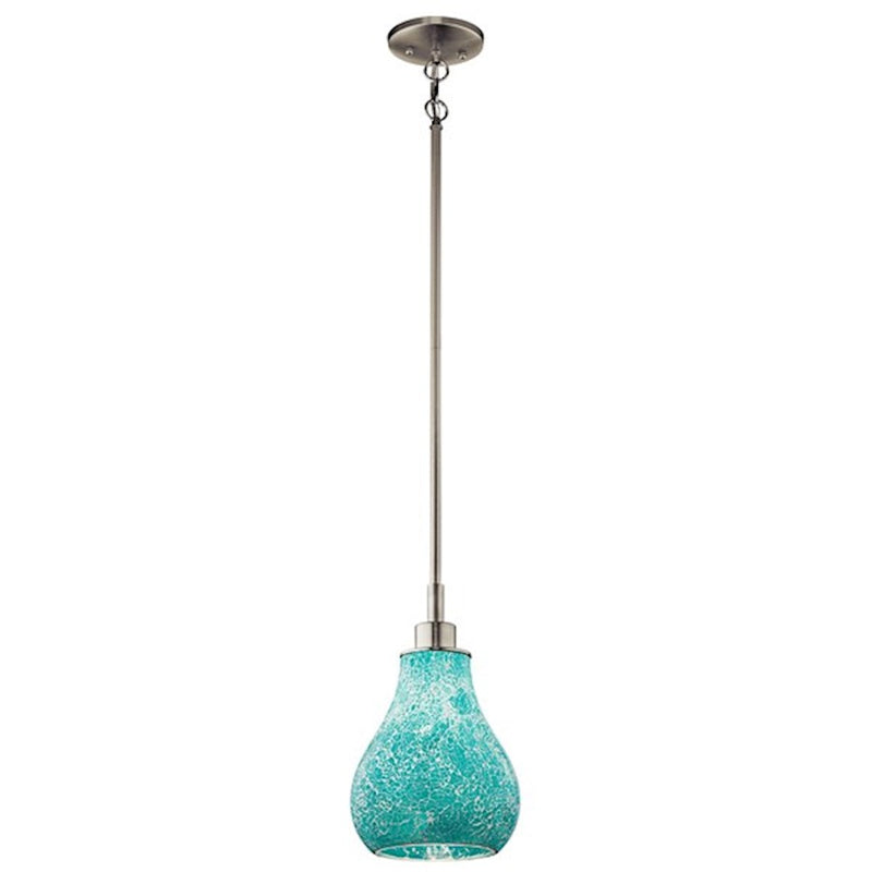 Kichler Crystal Ball 8in 1-Light Mini Pendant | Contemporary Brushed Nickel and Blue Mosaic Glass | Kitchen Island & Dining Room | Model 65408