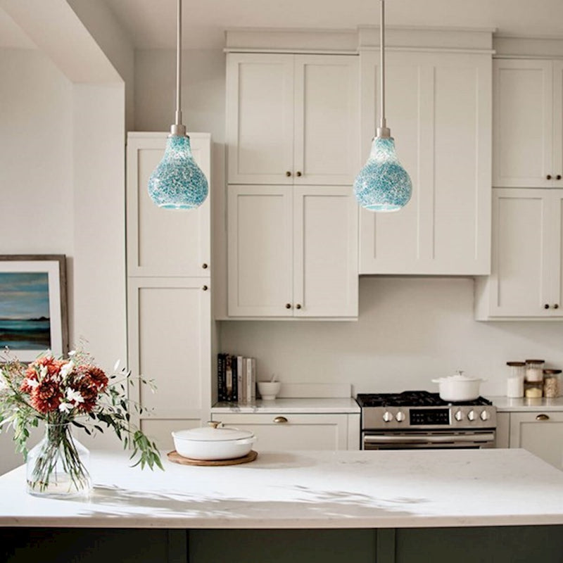 Kichler Crystal Ball 8in 1-Light Mini Pendant | Contemporary Brushed Nickel and Blue Mosaic Glass | Kitchen Island & Dining Room | Model 65408