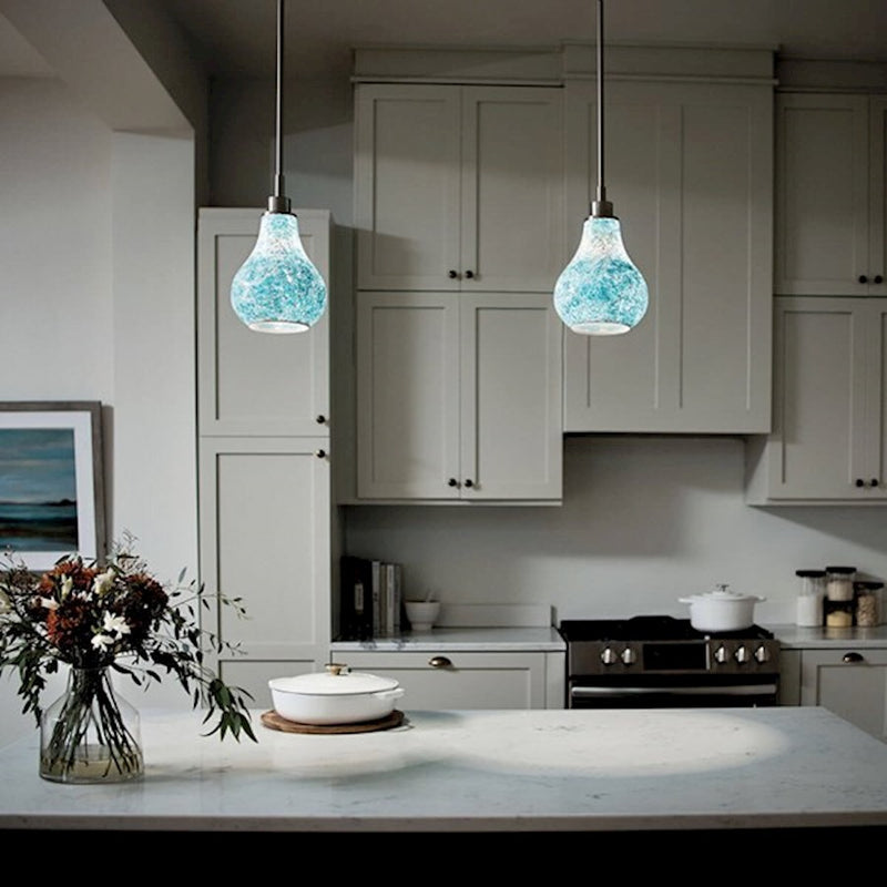 Kichler Crystal Ball 8in 1-Light Mini Pendant | Contemporary Brushed Nickel and Blue Mosaic Glass | Kitchen Island & Dining Room | Model 65408