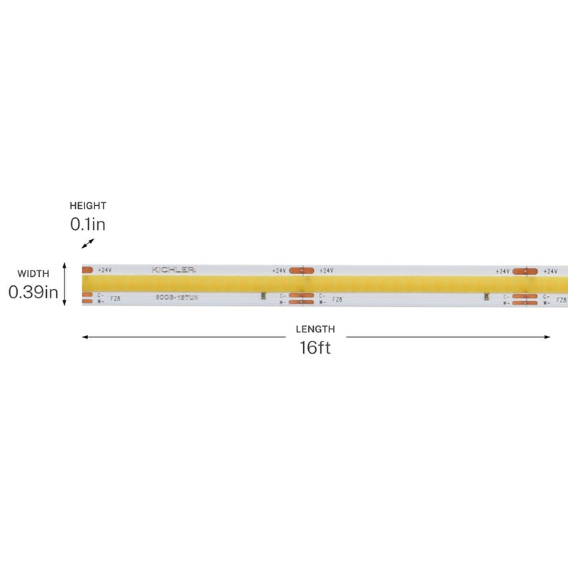 Kichler 6T Series 192in COB Tunable Tape Light High | White Plastic LED Strip | Kitchen & Living Room Accent | 250 lm | Model 6COB116HTUNWH