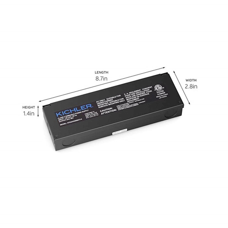 Kichler 24V LED Power Supply 096 | Black Textured Steel | Indoor Damp Location | 8.7 x 2.8 x 1.4 in | Model 6TD24V096BKTV2