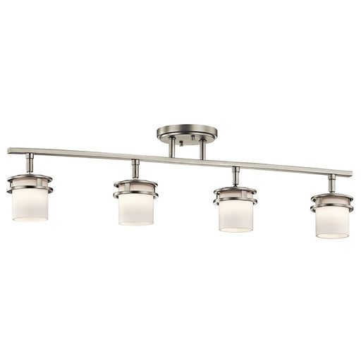 Kichler Hendrik 30in 4-Light Rail Light | Contemporary Brushed Nickel and Satin Etched Cased Opal Glass | Kitchen & Hallway | Model 7772NI
