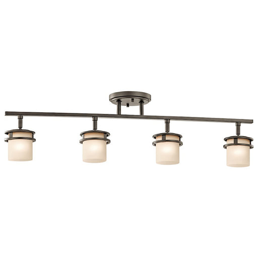Kichler Hendrik 30in 4-Light Rail Light | Contemporary Olde Bronze and Light Umber Glass | Hallway & Kitchen Accent | 30 x 5 x 8.25 in | Model 7772OZ