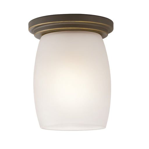 Kichler Eileen 6in 1-Light Flush Mount | Contemporary Olde Bronze and Satin Etched Cased Opal Glass | Hallway & Bedroom | 5 x 6 in | Model 8043OZS
