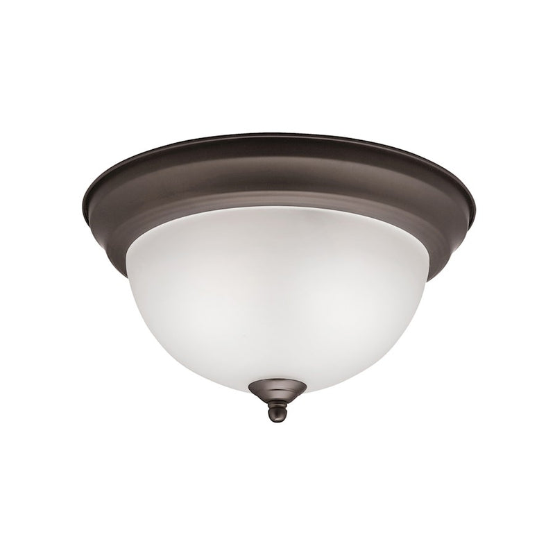 Kichler 11in 2-Light Flush Mount | Transitional Olde Bronze and Satin Etched Glass | Hallway & Kitchen | 11 x 6 in | Model 8111OZ