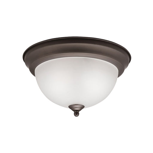 Kichler 11in 2-Light Flush Mount | Transitional Olde Bronze and Satin Etched Glass | Hallway & Kitchen | 11 x 6 in | Model 8111OZ