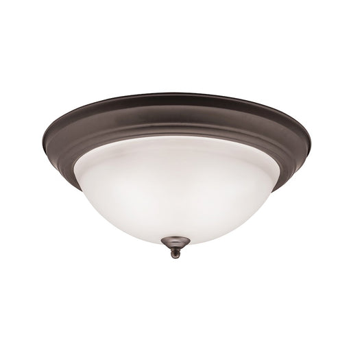 Kichler 15in 3-Light Flush Mount | Utilitarian Olde Bronze and Satin Etched Glass | Hallway & Bedroom | 15 x 6.5 in | Model 8116OZ