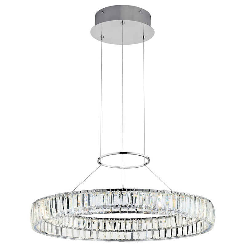 Kichler Annette 26in 1-Light LED Pendant | Contemporary Chrome and Clear Optical Crystal | Foyer & Dining Room | 26in Dia, 3in H | Model 83625