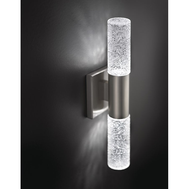 Kichler Glacial 2 Light Wall Sconce, Brushed Nickel/Clear Textured