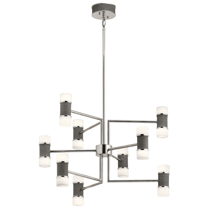 Kichler Vey 26in 15-Light Chandelier | Contemporary Polished Nickel and Faux Shagreen Shades | Living Room & Dining Room | 2300 Lumens | Model 84124