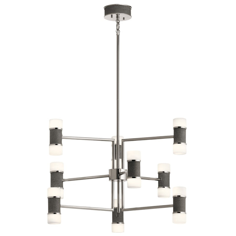 Kichler Vey 26in 15-Light Chandelier | Contemporary Polished Nickel and Faux Shagreen Shades | Living Room & Dining Room | 2300 Lumens | Model 84124