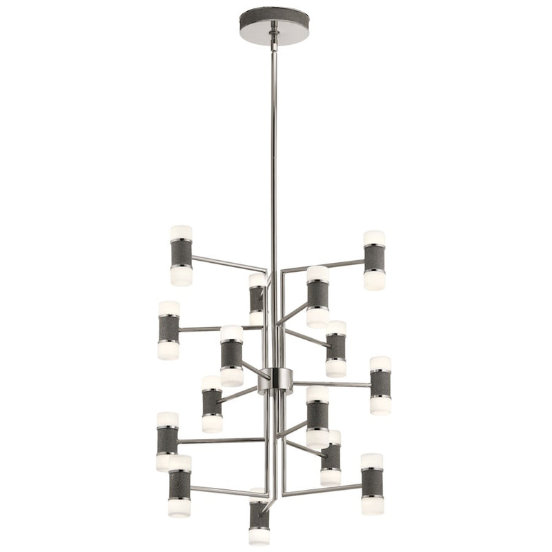 Kichler Vey 26in 15-Light Chandelier | Contemporary Polished Nickel and Faux Shagreen Shades | Living Room & Dining Room | 2300 Lumens | Model 84124