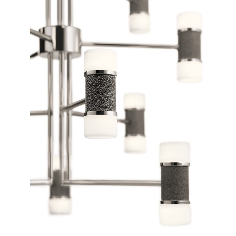 Kichler Vey 26in 15-Light Chandelier | Contemporary Polished Nickel and Faux Shagreen Shades | Living Room & Dining Room | 2300 Lumens | Model 84124