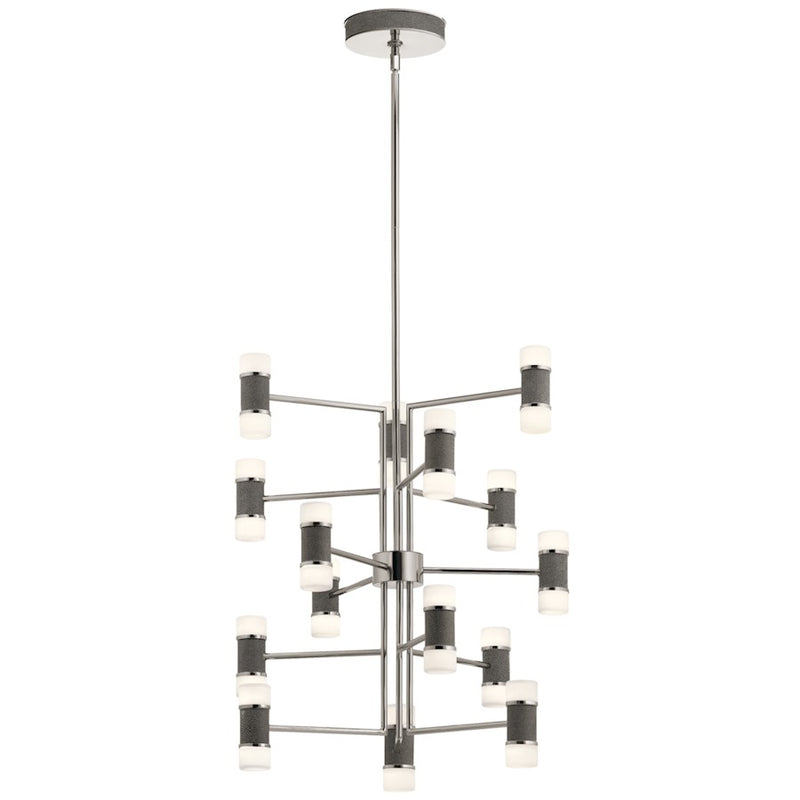 Kichler Vey 26in 15-Light Chandelier | Contemporary Polished Nickel and Faux Shagreen Shades | Living Room & Dining Room | 2300 Lumens | Model 84124
