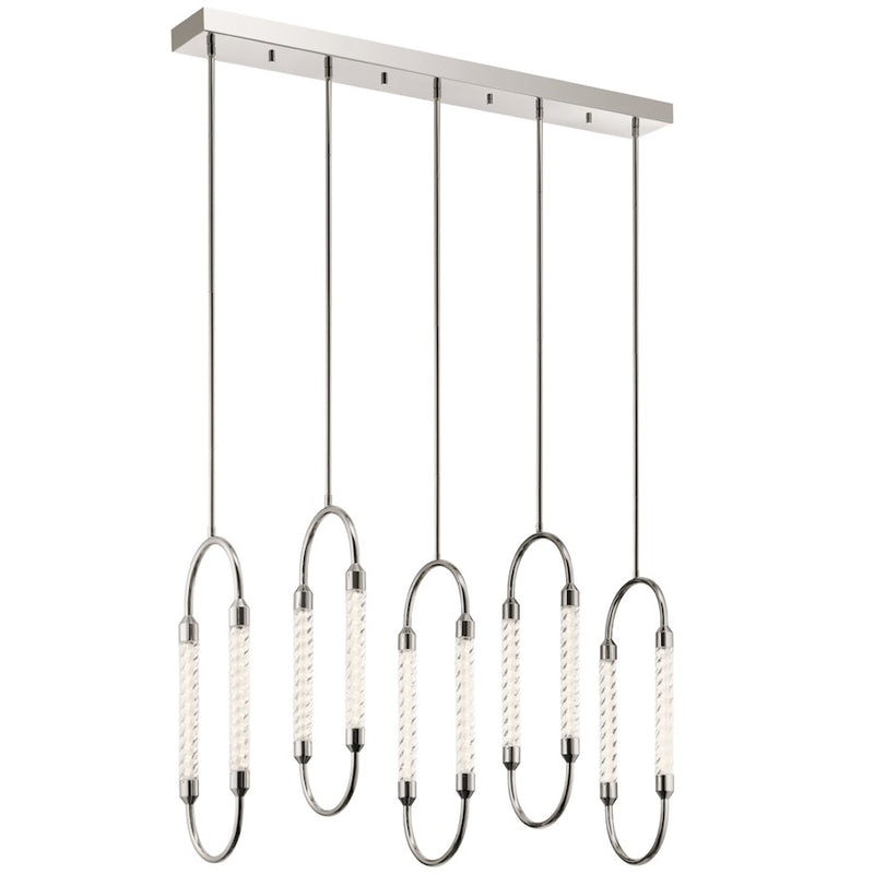 Kichler Delsey 49in 5-Light Linear Chandelier | Contemporary Polished Nickel and Clear Twisted Glass | Dining Room & Living Room | Model 84147