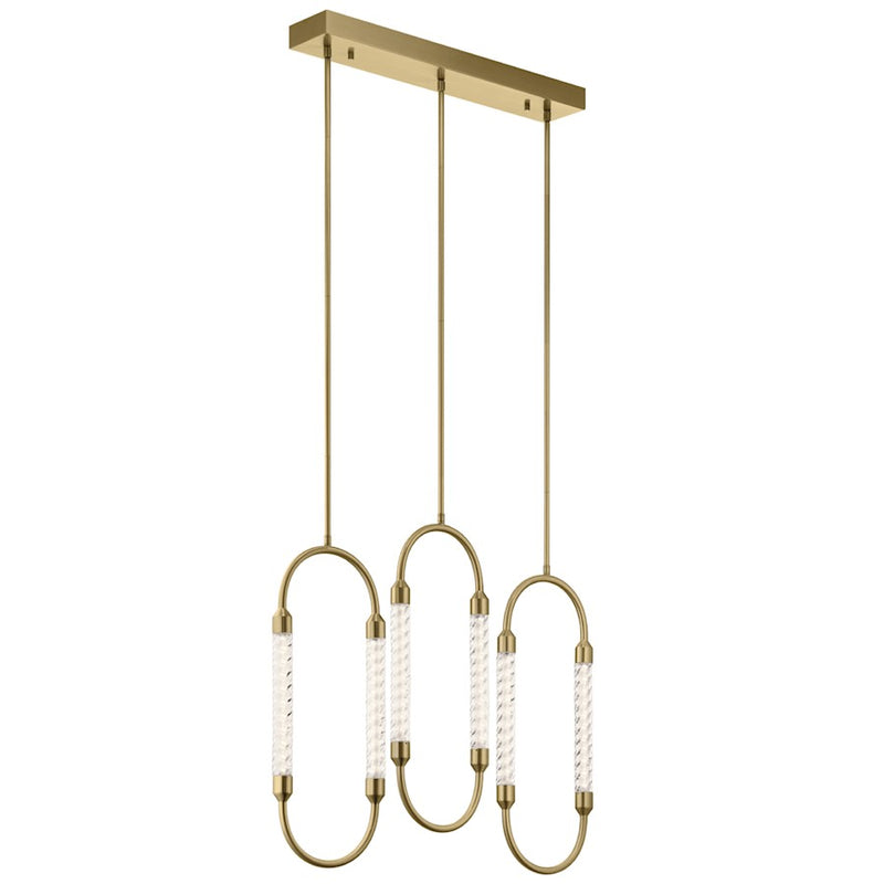 Kichler Delsey 32in 3-Light Linear Chandelier | Contemporary Champagne Gold and Clear Twisted Glass | Kitchen Island & Dining Room | Model 84148