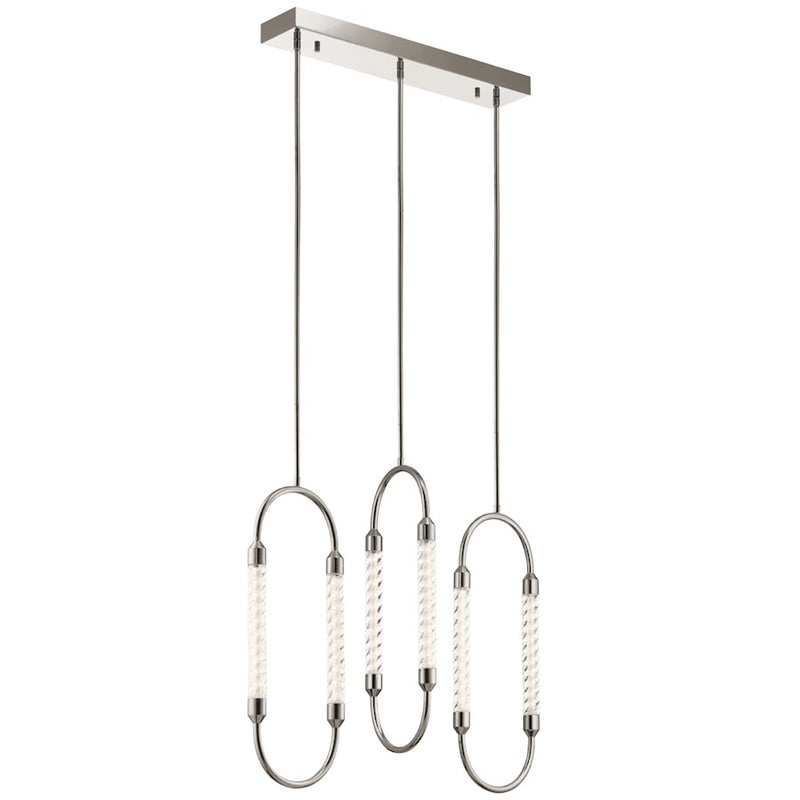 Kichler Delsey 32in 3-Light Linear Chandelier | Contemporary Polished Nickel and Clear Twisted Glass | Dining Room & Kitchen Island | Model 84149