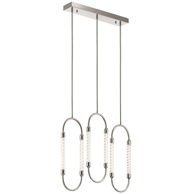Kichler Delsey 32in 3-Light Linear Chandelier | Contemporary Polished Nickel and Clear Twisted Glass | Dining Room & Kitchen Island | Model 84149
